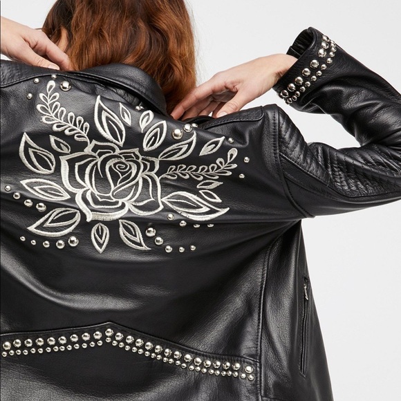 Studded 100 % Leather Jacket Free People - Picture 6 of 9